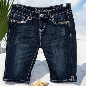 L.A. Idol USA dark-wash denim Bermuda shorts.